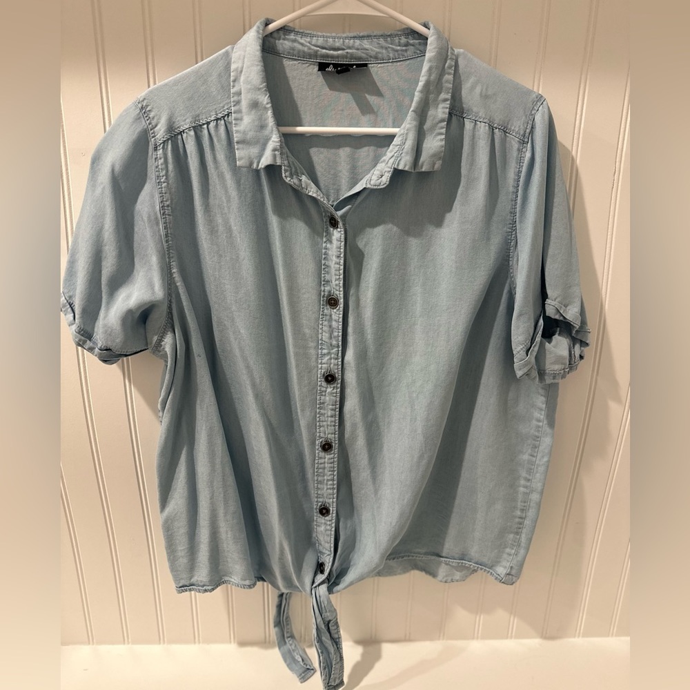 100% Lyocell denim button down with tie front